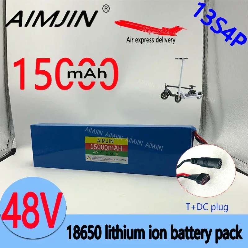 

18650 Lithium Battery 13S4P 48V 15000mAh for 48V Electric bicycles and scooters Battery Pack high-power 1000W with BMS T+DC Plug