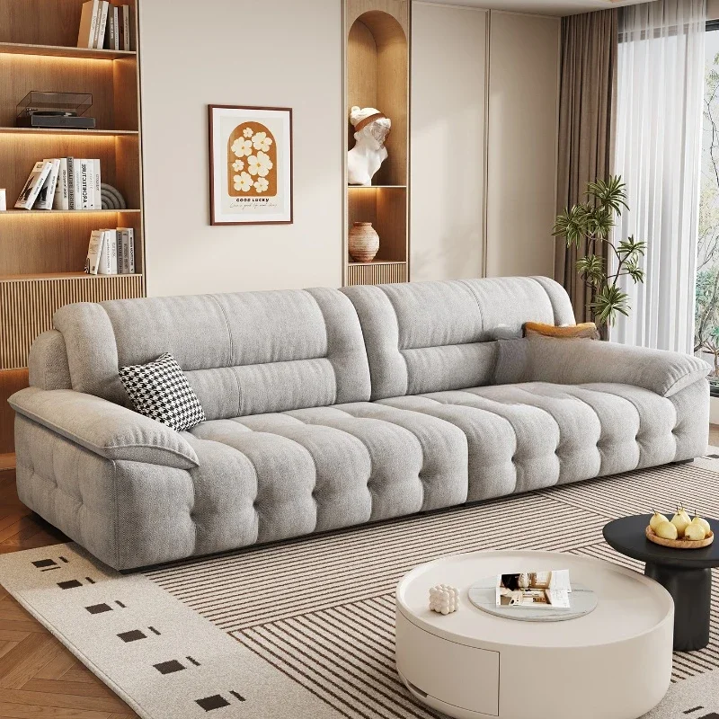 Living room small apartment straight row cream wind minimalist cotton and linen chenille velvet fabric sofa
