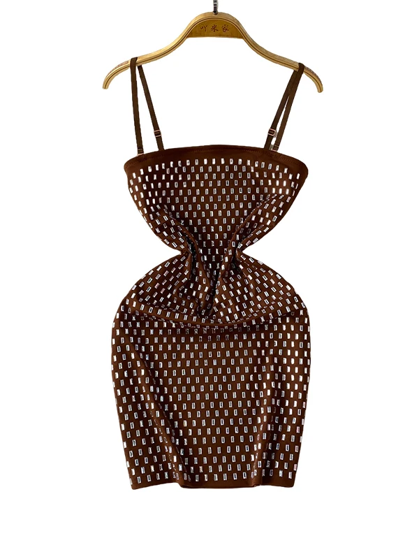 Ins – Mini robe de luxe à bretelles en cristal pour femmes, tenue de soirée, moulante, Sexy, été