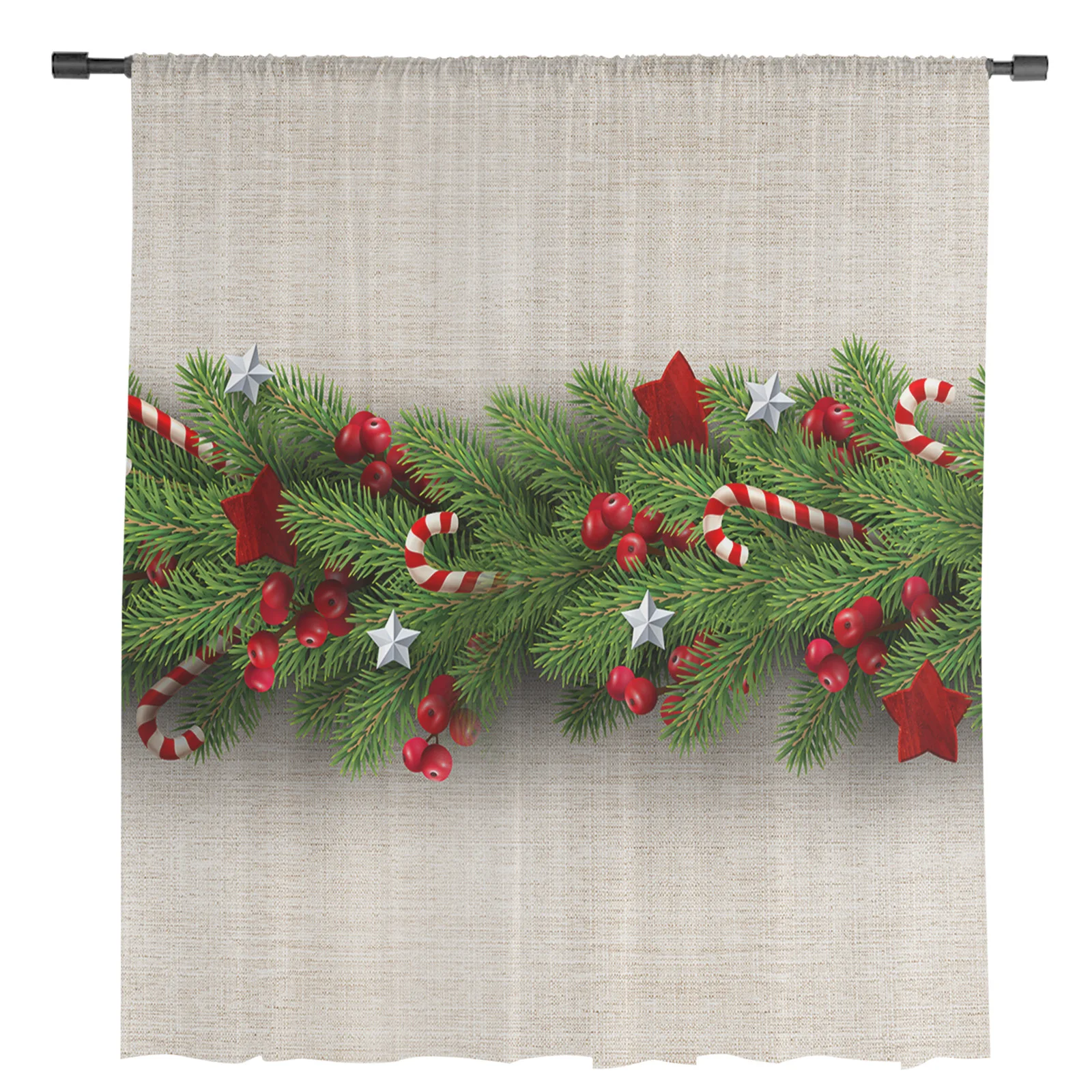 Christmas Tree Pine Needles Candy Bow Window Tulle Curtains for Living Room Kitchen Christmas Home Decor Sheer Voile Curtains