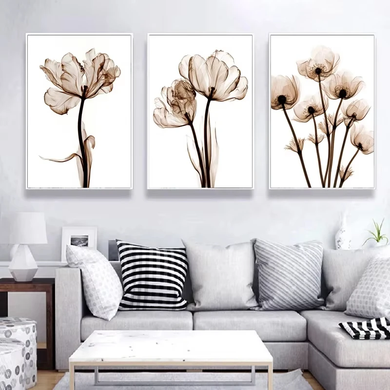 1/3PCSNordic Style Modern Transparent Flower A4 Canvas Painting Art Print Poster Picture Home Wall Decoration Simple Wall Decor