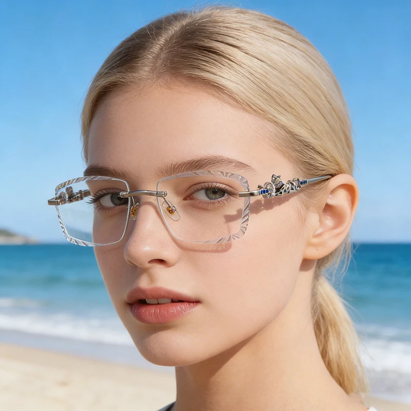 Mimiyou Quadratische randlose Sonnenbrille für Herren, hochwertige Outdoor-Brille für Damen, Grace Fashion-Brille, Marke UV400, Sonnenbrille – Detail 3