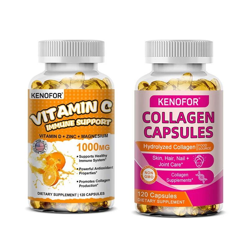 

1 Bottle of Vitamin C + 1 Bottle of Collagen, Enhance Immunity, Support Skin and Joint Health, and Promote Collagen Production