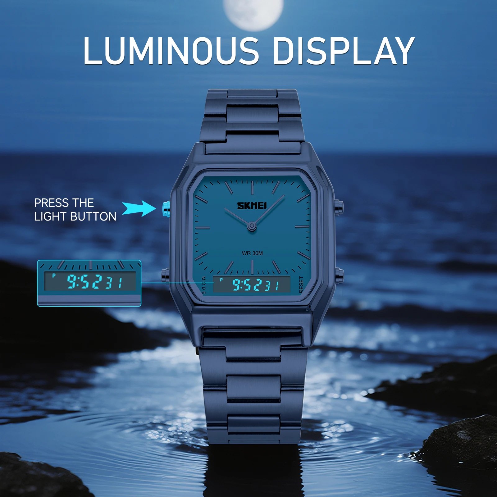 SKMEI 3Time Luminous Wristwatches Waterproof Dual Display Digital Electronics Watch Fashion Quartz Watches For Men Women Student