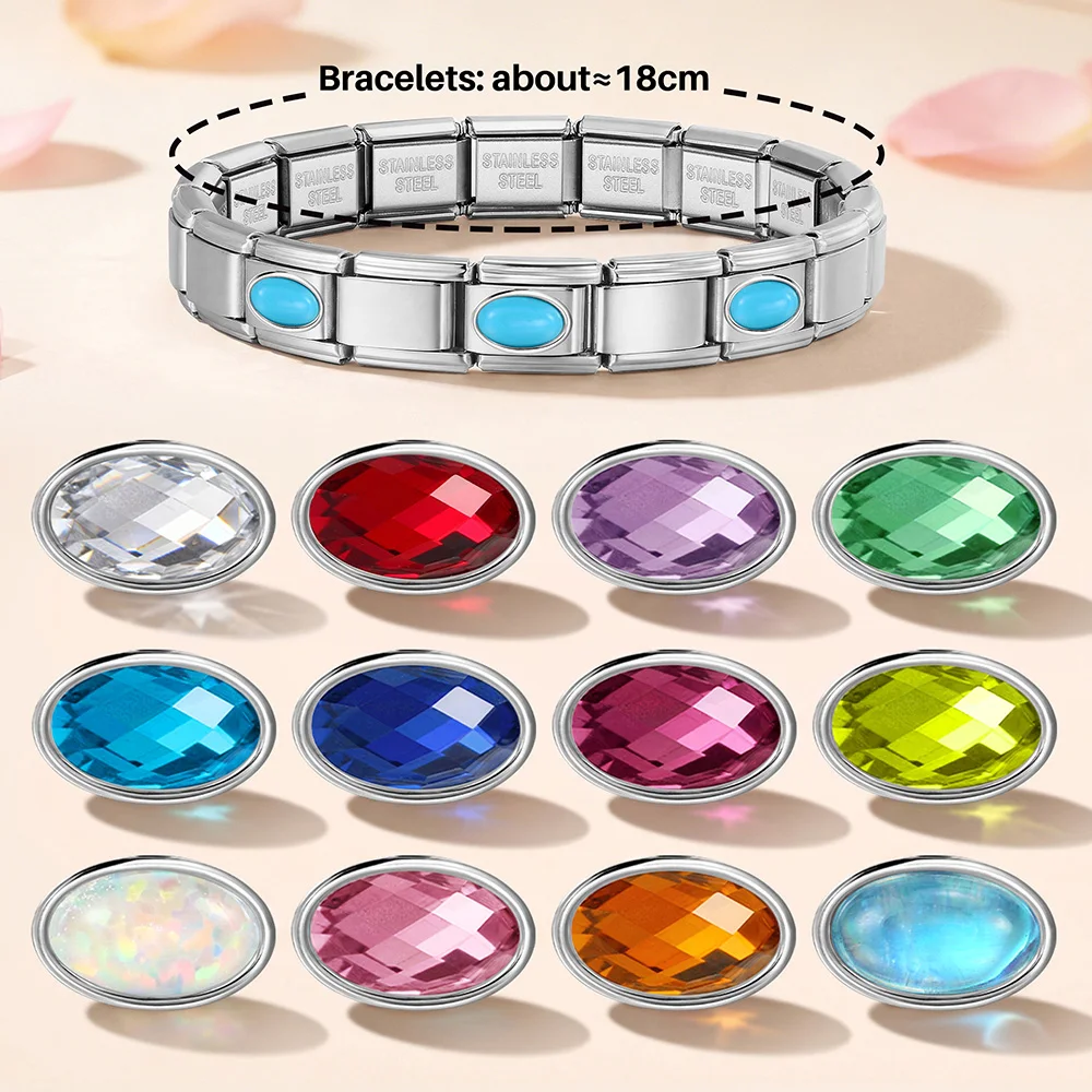 DIY Charm Couple Silver Color Jewelry Fashion Colorful Birthday Stone Italian Link Fit 9mm Stainless Steel Bracelet Making