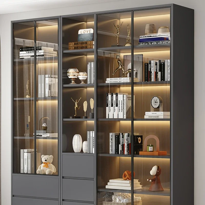 Glass Library Magazine Bookcases Storage Nordic Cabinet Shelves Display Bookcases Wood Bedroom Home Furniture