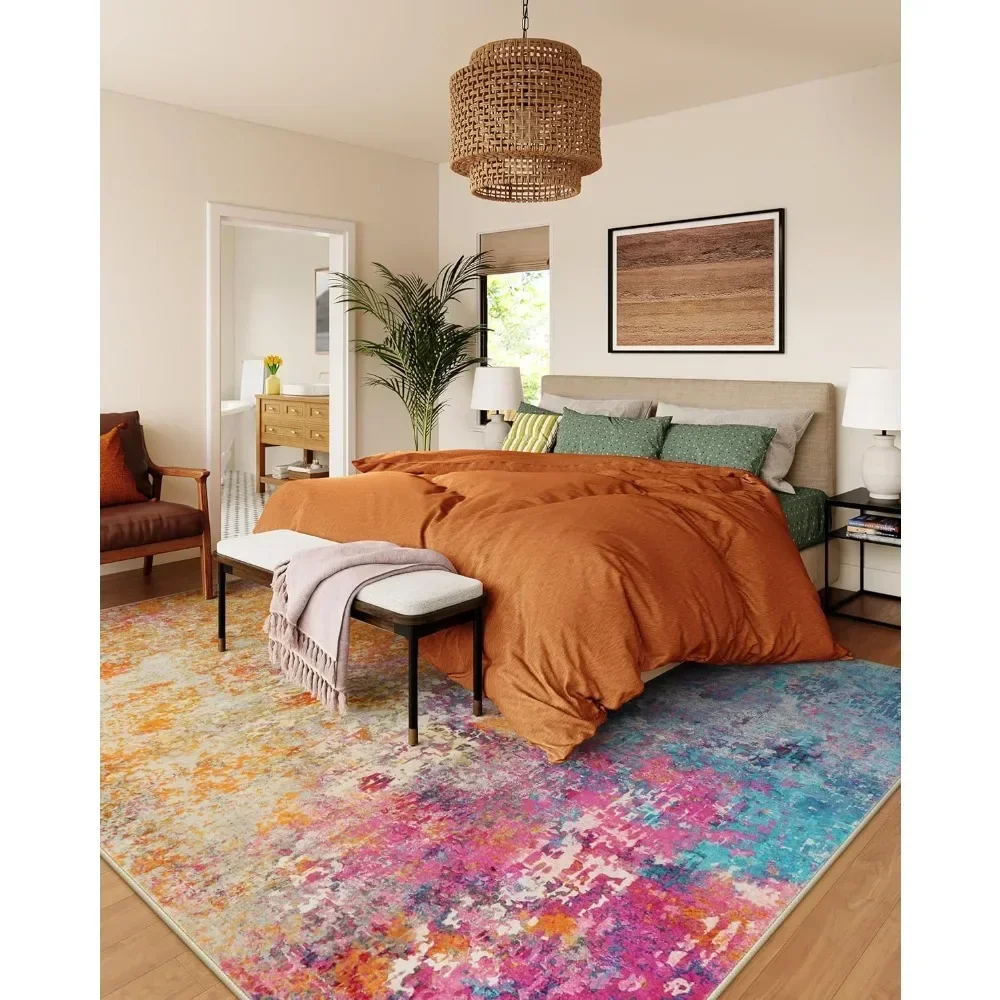 Modern Abstract Area Rugs 9x12 Living Room Rug Non Slip, Washable Colorful 9x12 Area Rug for Bedroom Girls Nursery, Soft Large