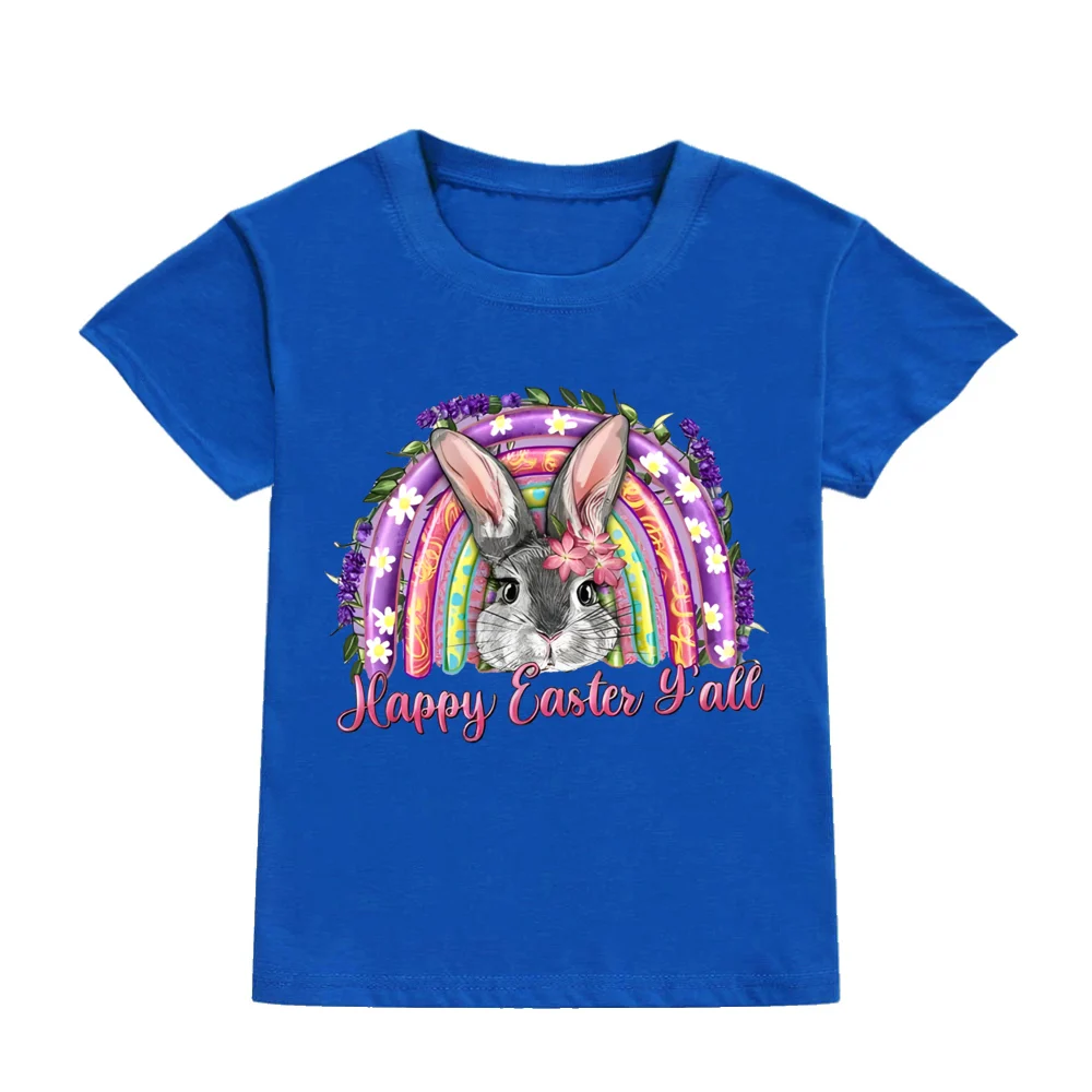 Bunny & HAPPY EASTER T-shirt per bambini Modello arcobaleno Magliette per bambini Manica corta T-shirt estiva Top Pasqua Abbigliamento casual per bambini