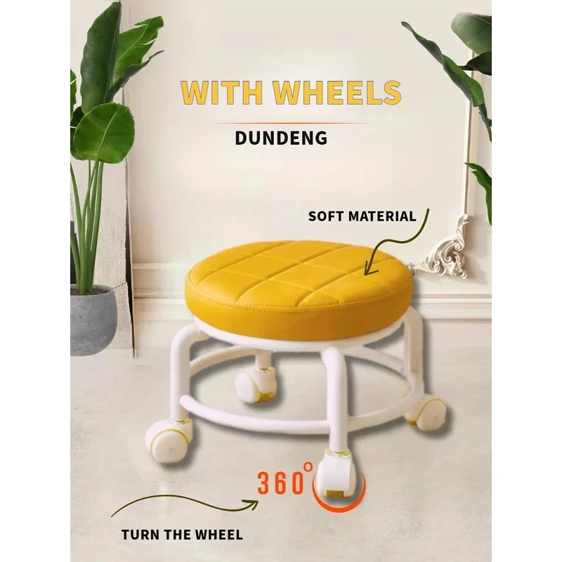 Round Low Mobile Stool With Universal Rolling Wheels Multifunctional Kids Shoe Changing Portable Seat