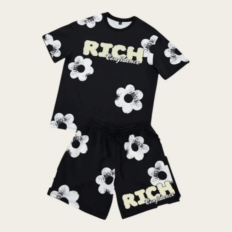 

Новые модные мужские комплекты Life Rich Confidence в стиле ретро с цветочным принтом, уличный повседневный спортивный костюм, дышащий, быстросохнущий, впитывающий влагу