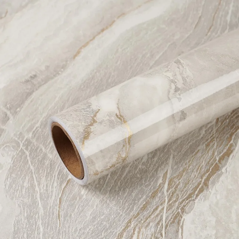 Wide 32''x354'' Beige Gold Marble Contact Paper for Countertops Peel and Stick Waterproof Countertop Vinyl Wallpaper