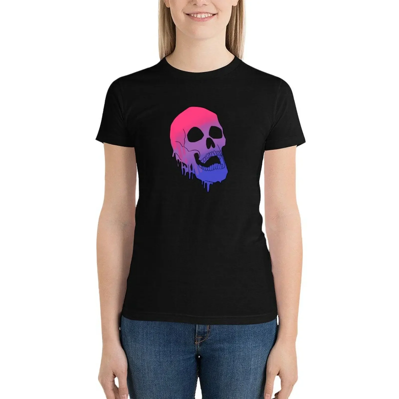 LGBT Pride Melting Skull - Bi Flag T-Shirt anime clothes Blouse t-shirt dress for Women sexy