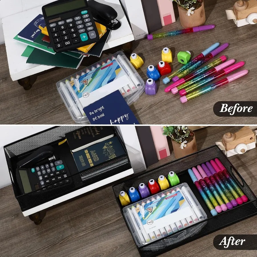 Tandefio 3 قطعة درج مكتب درج منظم شبكة معدنية صندوق تخزين مكتبي منظم الملفات مع مقبض المحمولة سلة تخزين كبيرة