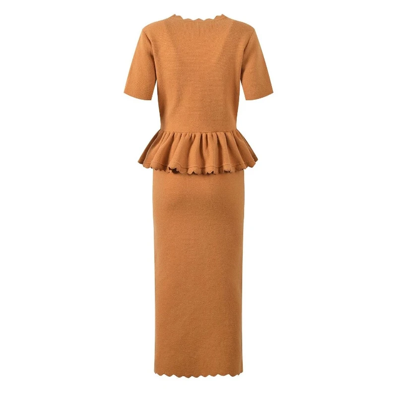 Elegante Vestido Midi de Punto con Efecto de Dos Piezas para Mujer, Estilo Retro con Peplum Festoneado, Lujoso y Sexy, Ajustado al Cuerpo, Ideal para Fiestas Formales, Bailes de Gala y Cenas