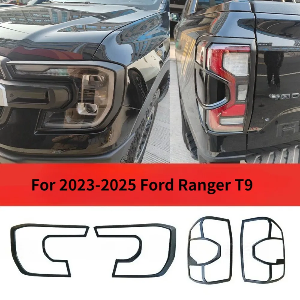 For 2023-2025 Ford Ranger T9 Matte Black Headlight & Tail Lamp Cover Guards Protection 4Pcs High-Quality Replacement Parts