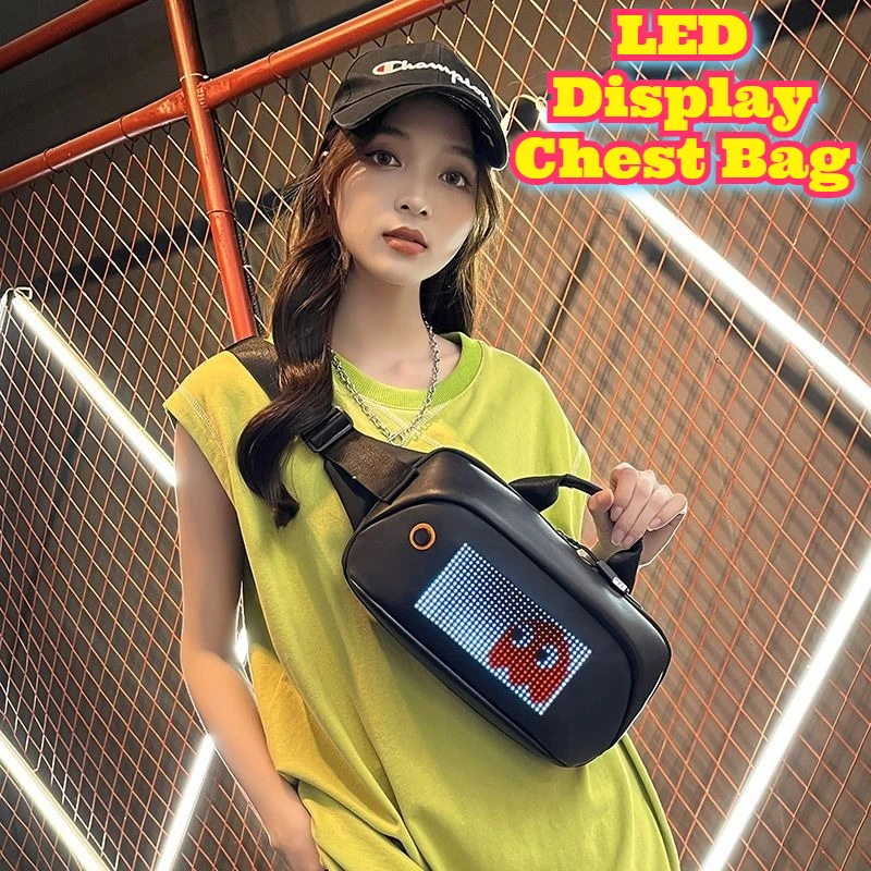 LED Display Chest Bag Motorcycle Cycling Waterproof Crossbody Sling Pack Mini Lightweight Unisex Sports Outdoor Adventure Travel