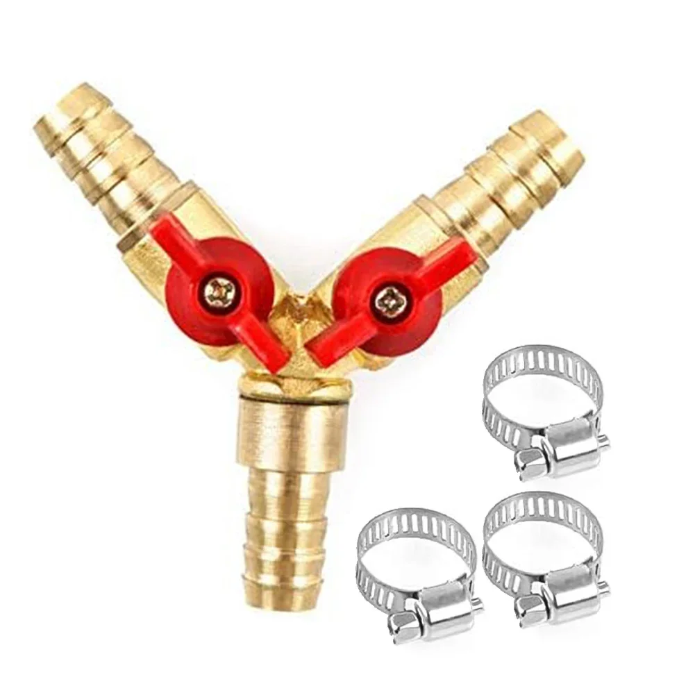 3 Way Hose Connector Y Splitter Ball Valve For Joinery Faucet Air Water Gas Pagoda Pointed Valve With Stainless Steel Pipe Clamp