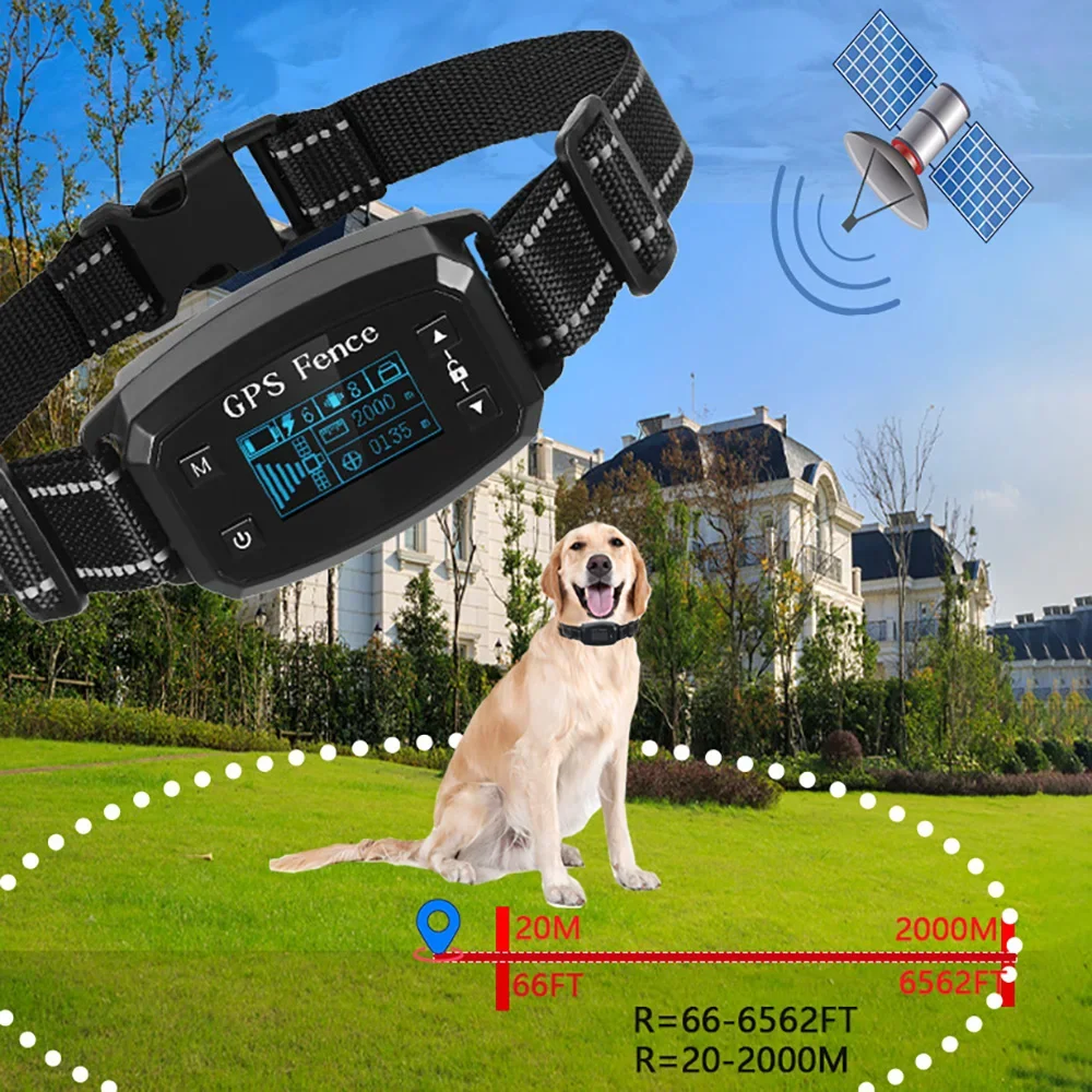 2024 New GPS Wireless Dog Fence System, Electric Smart Automatic Barking Stop Device, OLED Screen Pet Dog Training Shock Collar