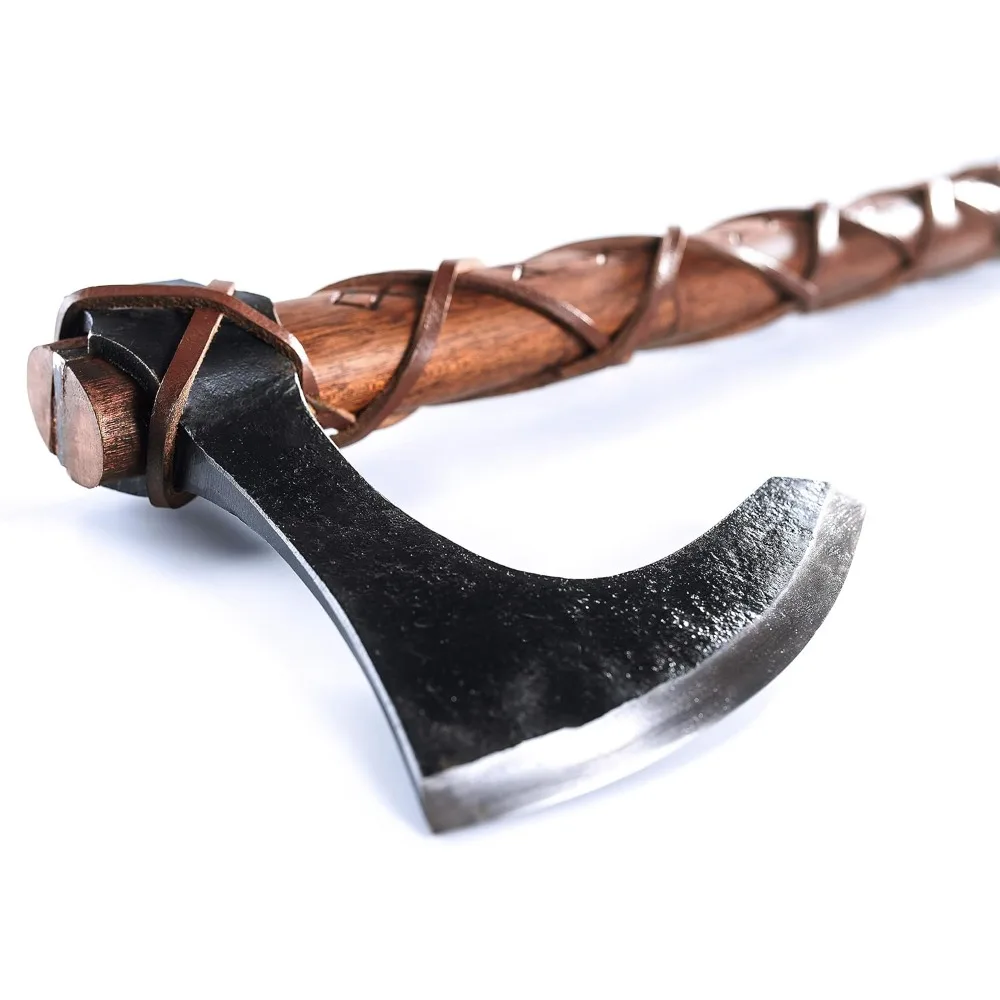 

Топор викингов с головкой топора из углеродистой стали 1095 — включает в себя настенные крючки из кованого железа (2) — стержень из тикового дерева с ручным двигателем