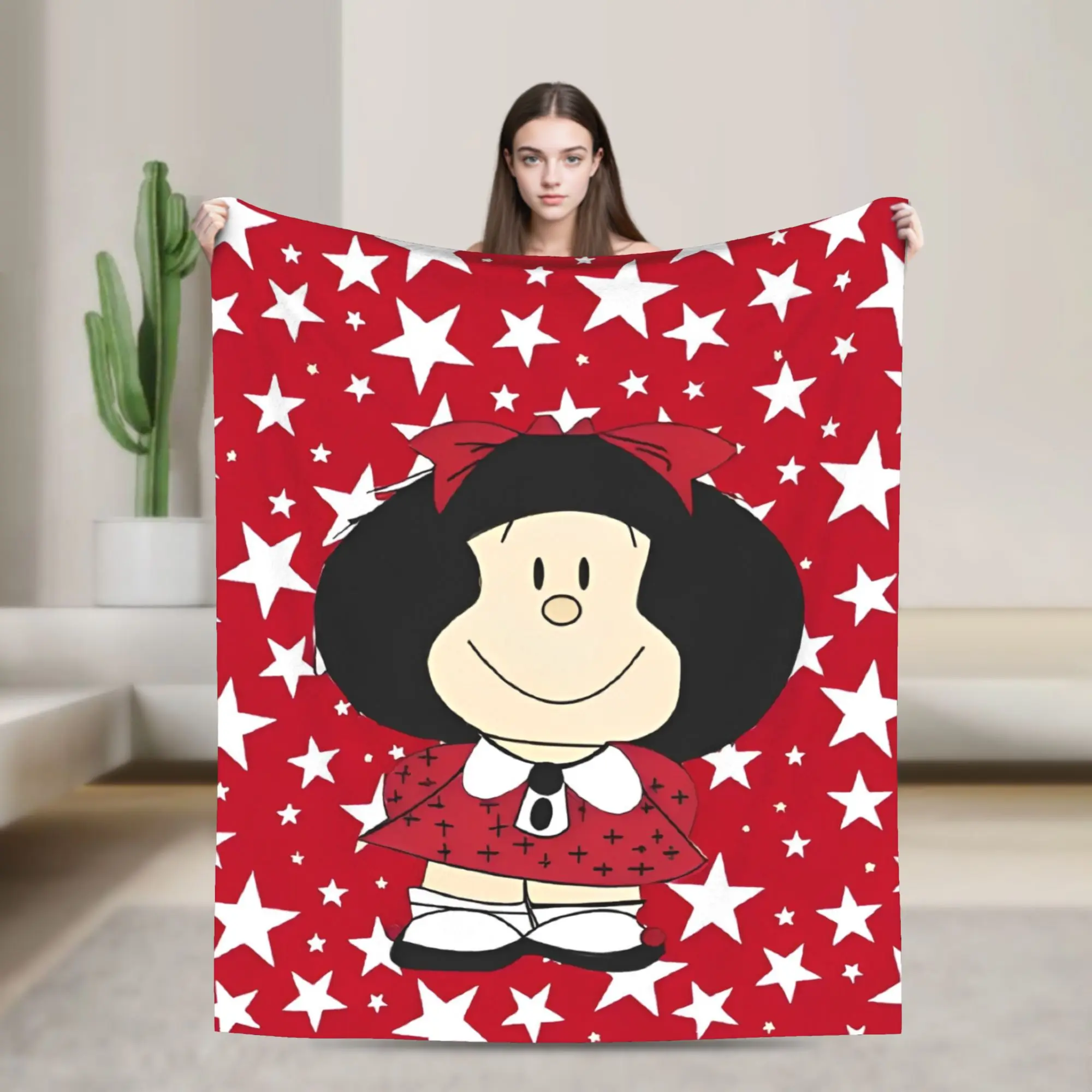 Cute Mafaldas Cartoon Blanket Cover Flannel Anime Lightweight Throw Blanket for Airplane Travel Bed Rug