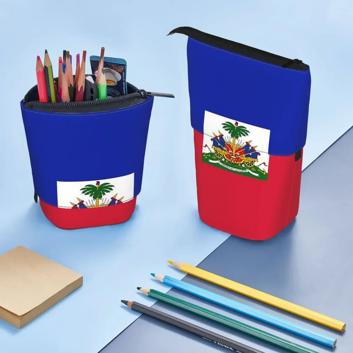 Haiti Flag Print Reversible Pencil Case for Boy Girl School Pen Box Pencil Bag Stationery Supplies Pen Holder Bag