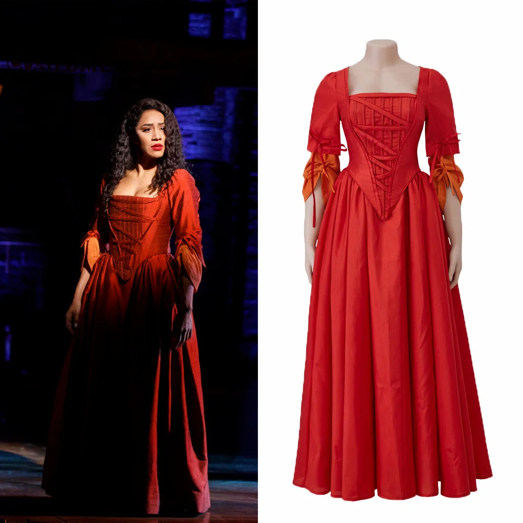 

Musical Hamilton Cosplay Maria Reynolds Cosplay Costume Red Stage Concert Costume Halloween Ball Gown Victorian Colonial Dress