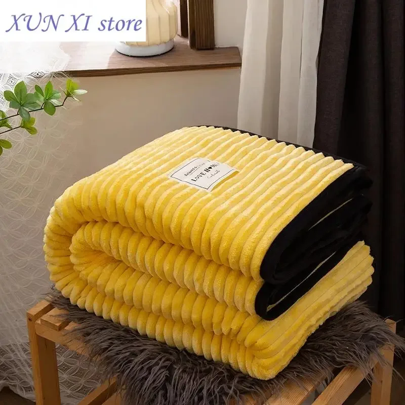 

New Super Soft Flannel Winter Blankets For Beds Solid Striped Throw Sofa Cover Bedspread Warm Blankets for Sofa Decoration