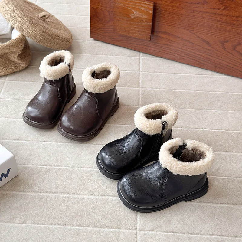 

New Winter Baby Boys Snow Boots Thicken Warm Plush Lining Kids Fashion Fur Boots Girls Ankle Boots Children's Shoes