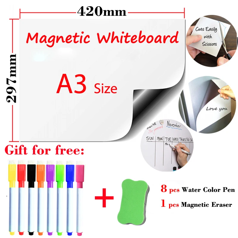 A3 Größe wieder verwendbare magnetische trocken abwisch bare Whiteboard Kühlschrank Aufkleber Magnete für Büro Schulkinder Zeichenbrett Bulletin Board