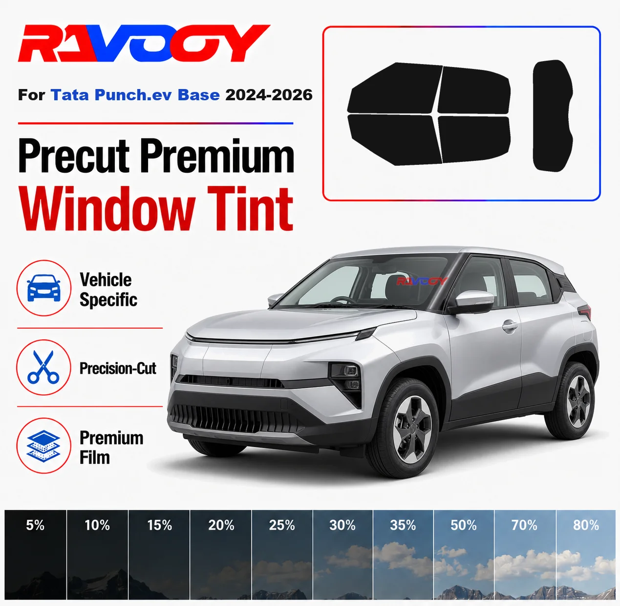 Premium Precut Window Tint Kit Front Rear Windows Rear Windshield For Tata Punch.ev Base 2024-2026 Car Solar Nano Ceramic Film