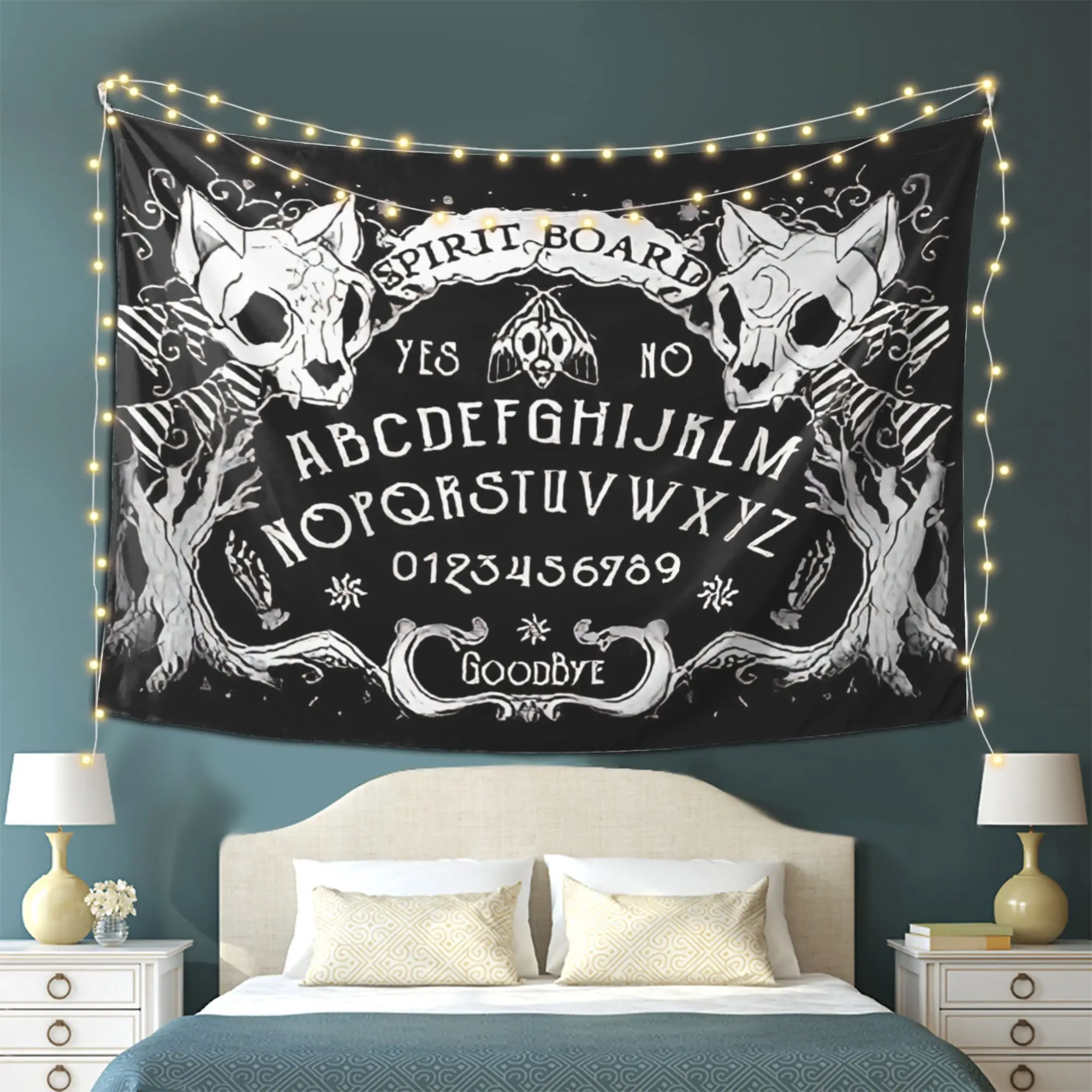 Large Gothic Spirit Board Tapestry Wall Hanging Halloween Horror Witchy Séance Occult Skeleton Psychic Message Room Decor Art Pr
