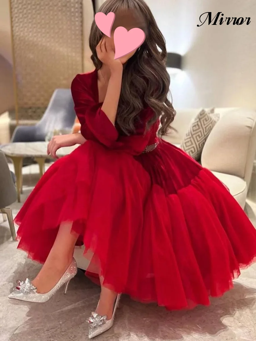 Gaun cermin elegan Vintage manis merah manik-manik seksi kerah persegi bola A-Line acara Formal gaun pesta malam gaun Prom