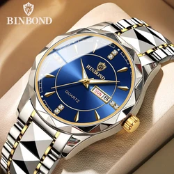 BINBOND B5552 Lnternational Fashion Brand Men Watch Sports Military Steel Band 50M Waterproof Luminous Men Business Wristwatches