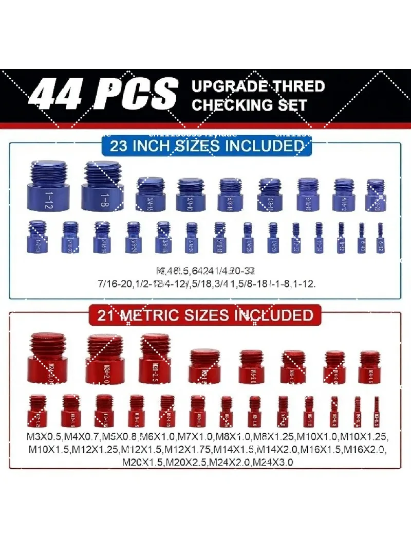 Nut and Bolt Thread Checker, Metric and British 44-Piece Set, Thread Gauge for Fastener Sizing
