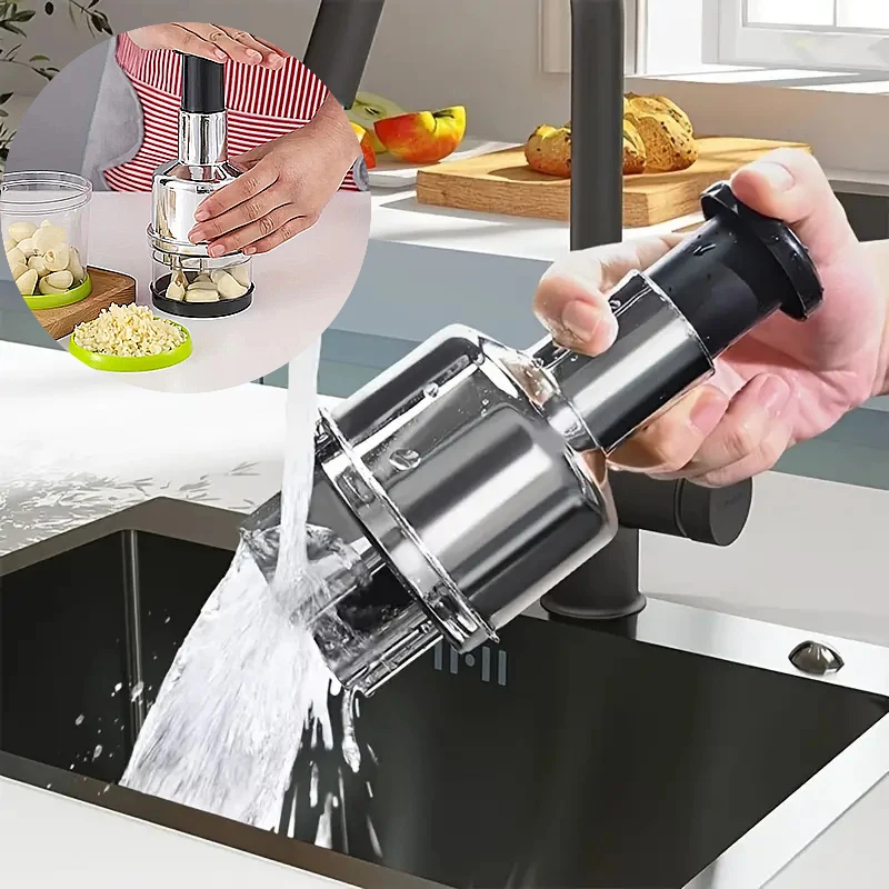 

1Pc Multifunction Manual Press Food Chopper Stainless Steel Sharp Kitchen Gadgets Accessories Crusher Garlic Chopper Squeezer