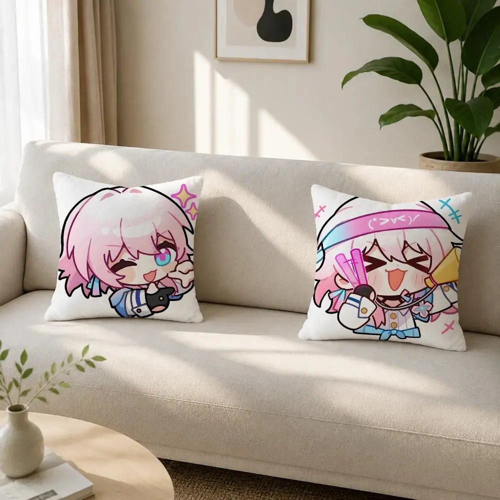 Game Character March 7th Cushion Cover Soft Plush Cushion Covers Fluffy Throw Pillow Cases for Sofa Bedroom Home Decor