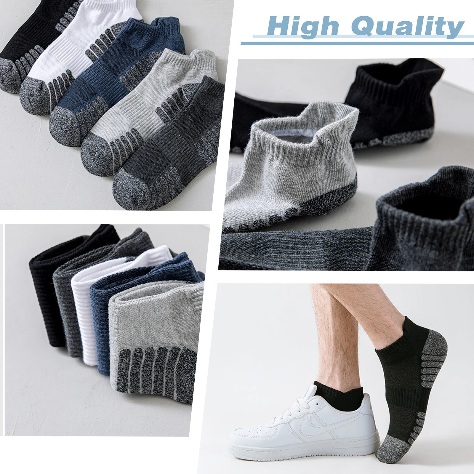 6 Pairs/Lot Men Sport Socks Anti-slip Cotton Sock Short Tube Running Sport Socks Breathable Deodorous Basketball Cycling Socks