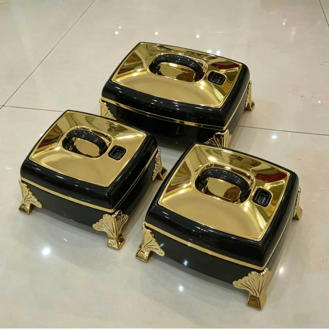 Double Wall Thermal Rectangular Hot Pot Set 3PCS Casserole Food Warmer 4.5L 5.5L 6.5L Stainless Steel Catering Supply