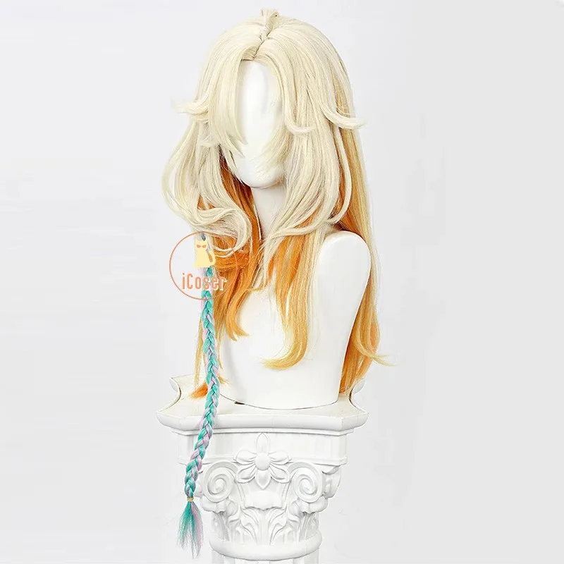 Parrucca cosplay iCoser Xilonen Genshin Impact Biondo chiaro Capelli arancioni Rosa Blu Treccia Natlan Festa di Halloween per donne Ragazze Puntelli