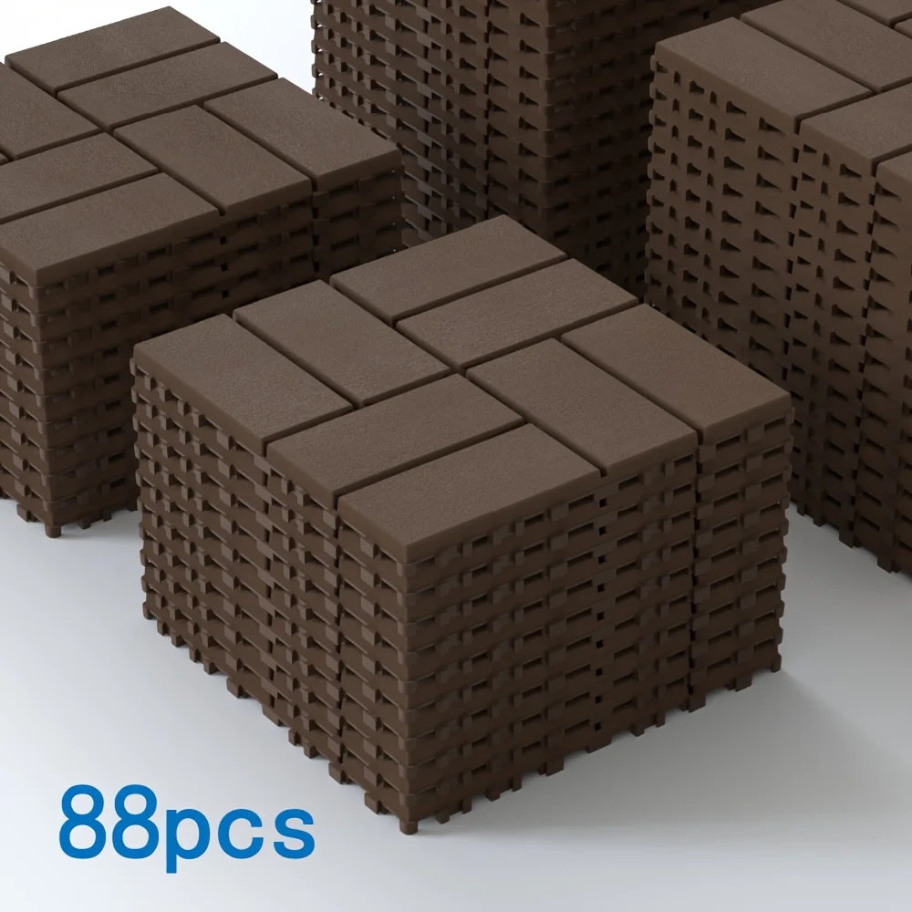 

88pcs Waterproof Interlocking Deck Tiles - Durable Plastic Patio Tiles for Poolside, Balcony, Garage - Easy Snap-In Installation, Brown/Gray, 12 Inches X 12 Inches Textured Surface for Enhanced Grip, Modern Outdoor Decor