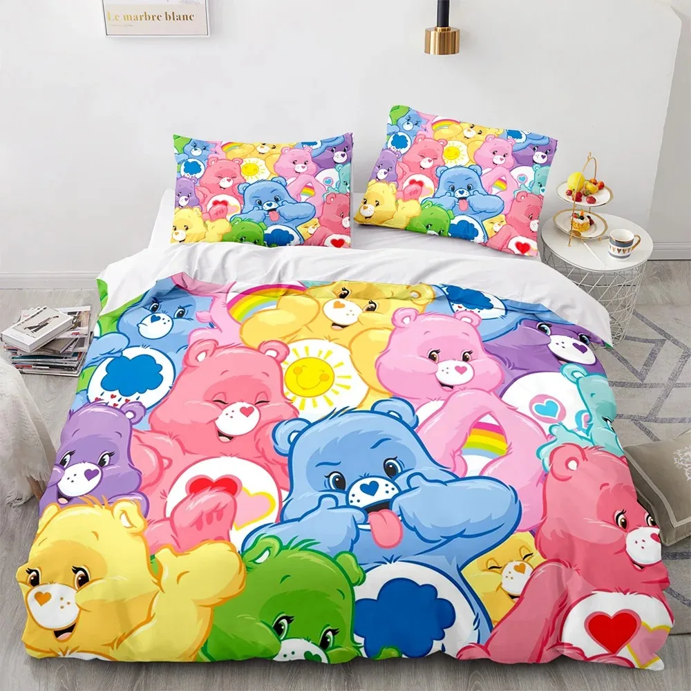 Cartoon duvet cover pillowcase bedding set, cute bear print, kids and adult set large size comforter sets duvet cover 140x200cm