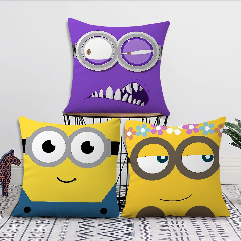 cute cartoon art funny face M-Minions cushion cover soft Pillow Case for Sofa Living Room Home office Decor Protective Covers