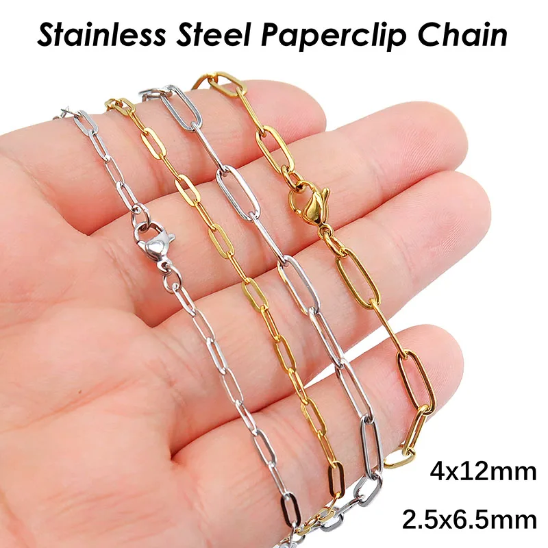 10 x Collana con graffette in acciaio inossidabile con catena a graffette Collana con graffette placcata in oro per donna uomo, collana a catena con graffette