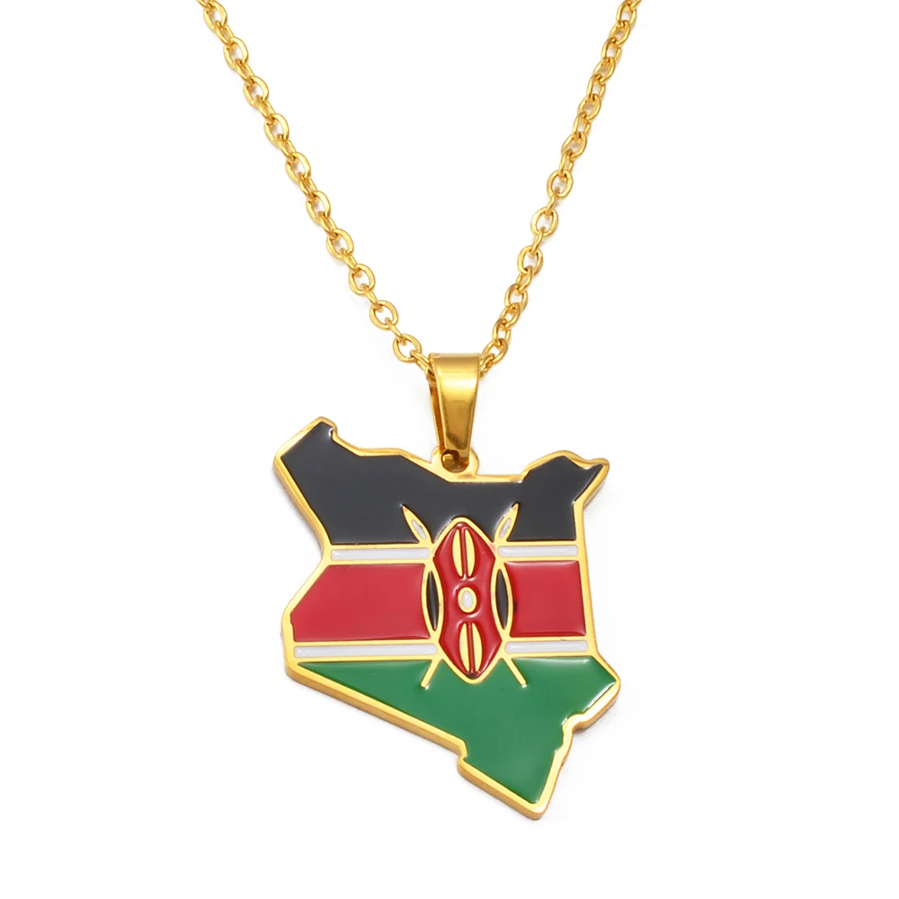 Anniyo Kenya Map Flag Pendant Necklaces Jewellery Kenyan Jewelry kenyans Maps #322201