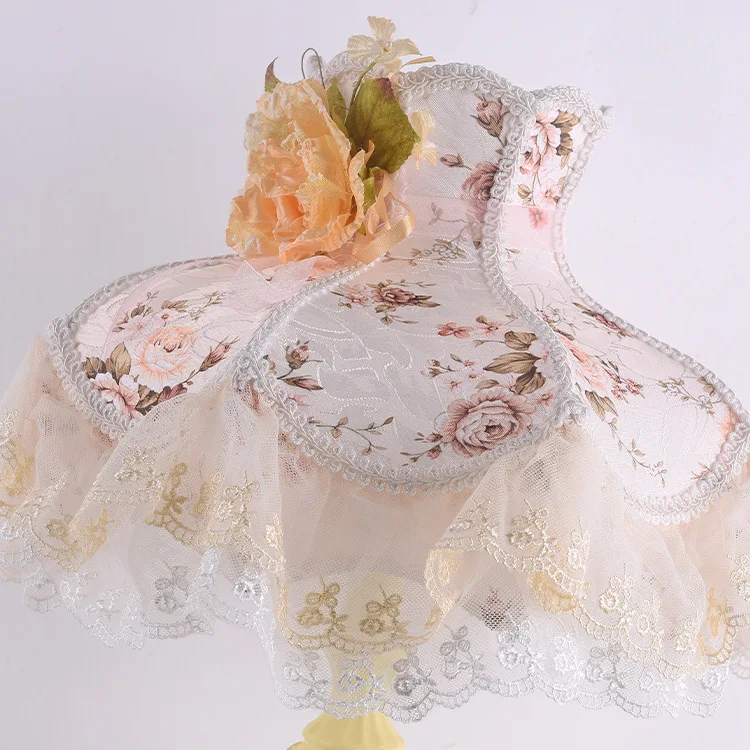For Princess Bedside Lamp with Lace Shade, Cute Korean Style Wedding Nightstand Light for Bedroom