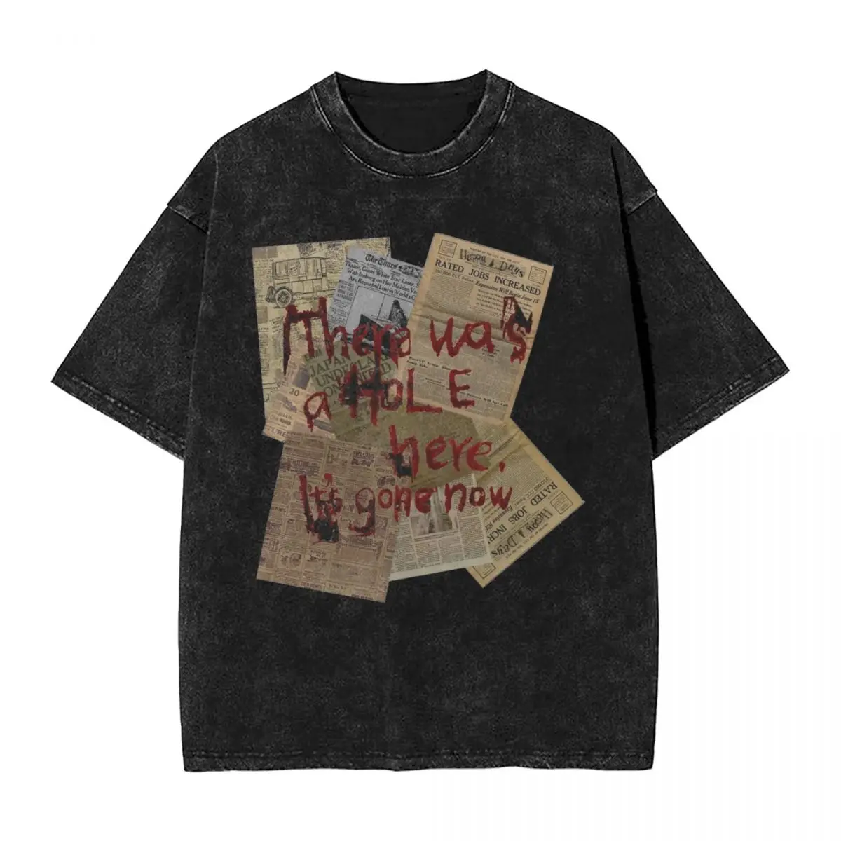 

There Was A Hole Here Silent Hill Washed T Shirts Streetwear Hip Hop Fashion T-Shirt Tee Shirt for Men Cotton Oversize Printed