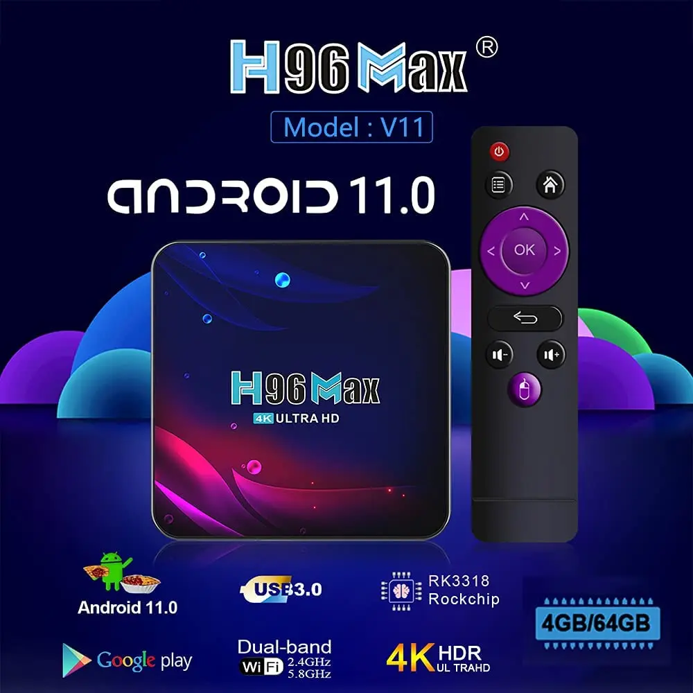 Dispositivo de Tv inteligente H96 Max Hd, decodificador con Android 11, 4K, WiFi 2,4G, Hd, 4GB de RAM, 32GB de ROM, Wifi para netflix 3,0, DLNA,