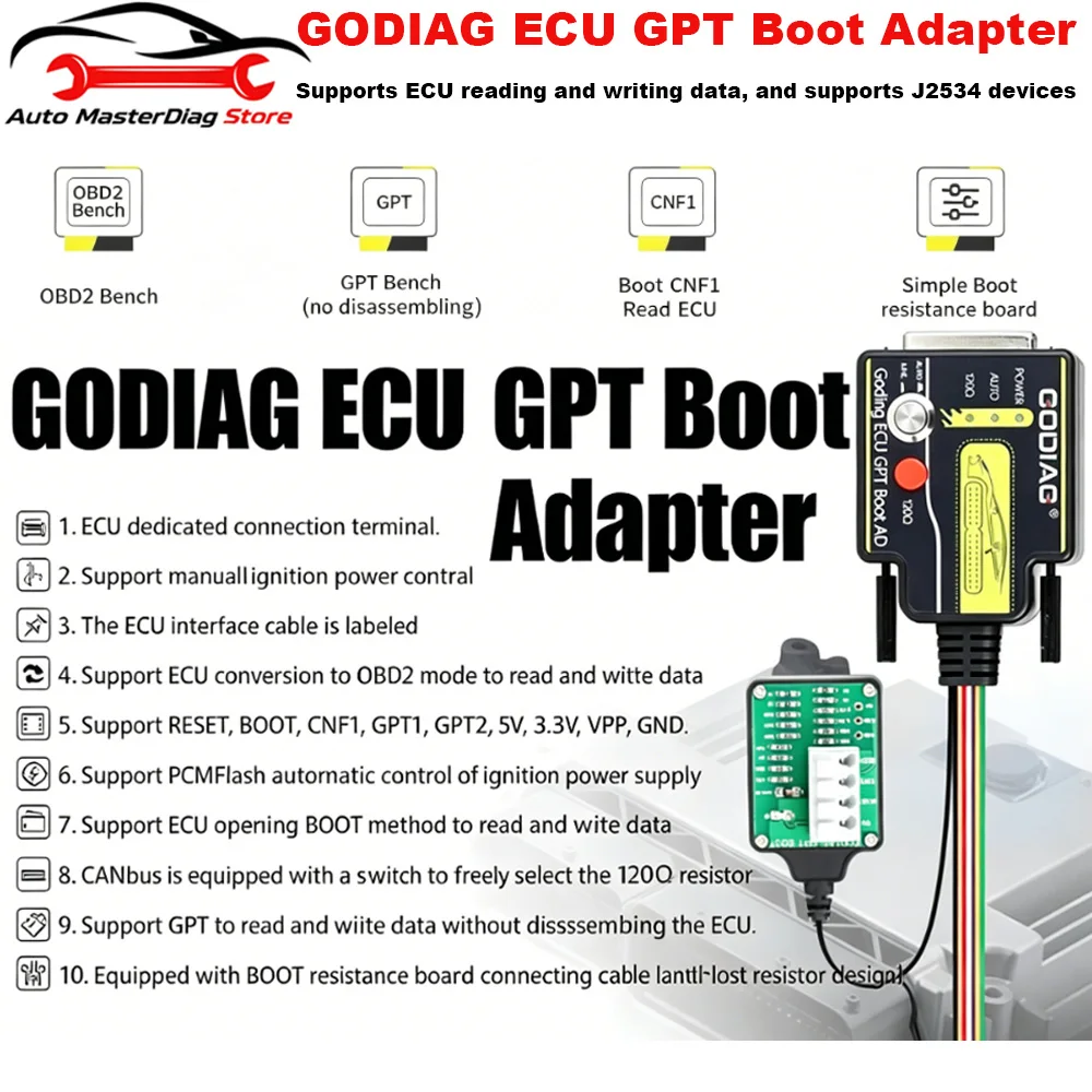 

GODIAG ECU GPT Boot OBD2 ECU Diagnose Read & Write Adapter work with Openport GT100 J2534 Standard OBD2 Protocol