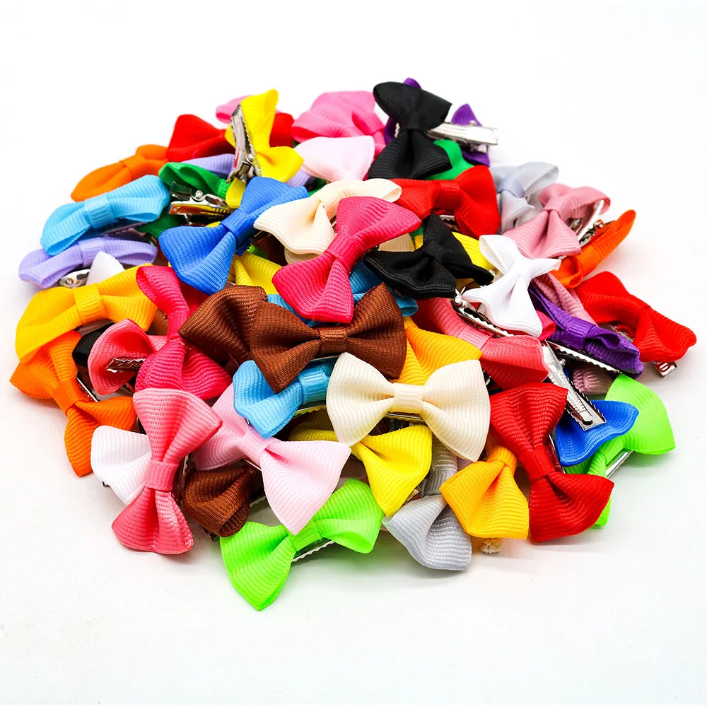 100pcs in pairs Solid Hair Clips For Dog Hair Bows Pet Puppy Hair Clips Cute Small Dog Cat Bowknot Dogs Grooming Accessories