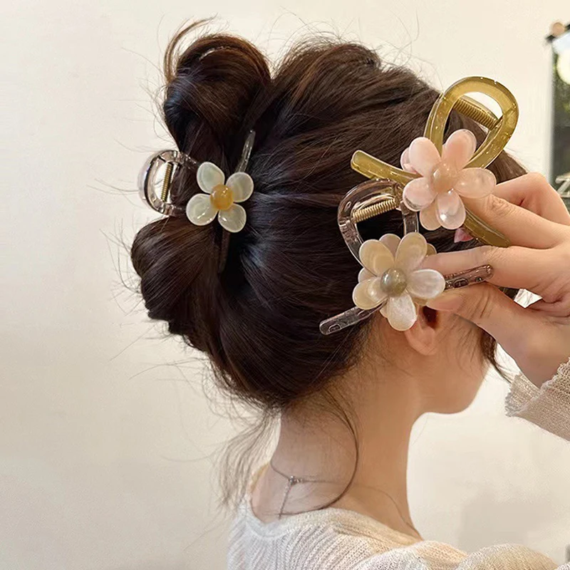 

Korean Style Sweet Flower Hair Claw Simple Back Head Cross Hairpin Fashion Bun Styling Tools Shark Clips Women Hair Accessories